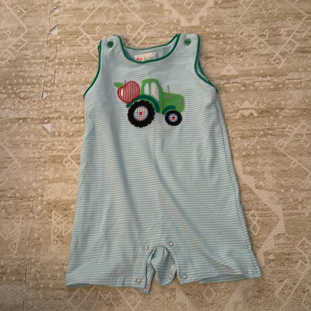 The cutest Tractor embroidered boys John John